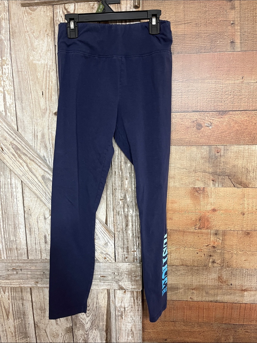 Justice Navy Leggings with Light Blue Side Script